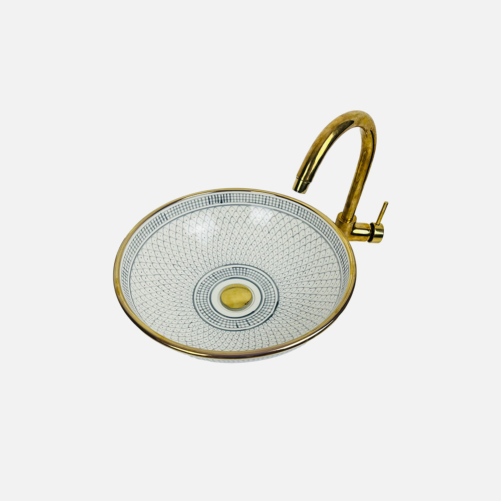 Cloud Mist: Handcrafted Ceramic Sink in Soft gray Color with 14K gold