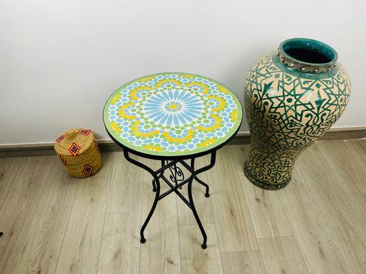 Handmade Moroccan Zellige Mosaic Side Table – Fresh & Vibrant Charm