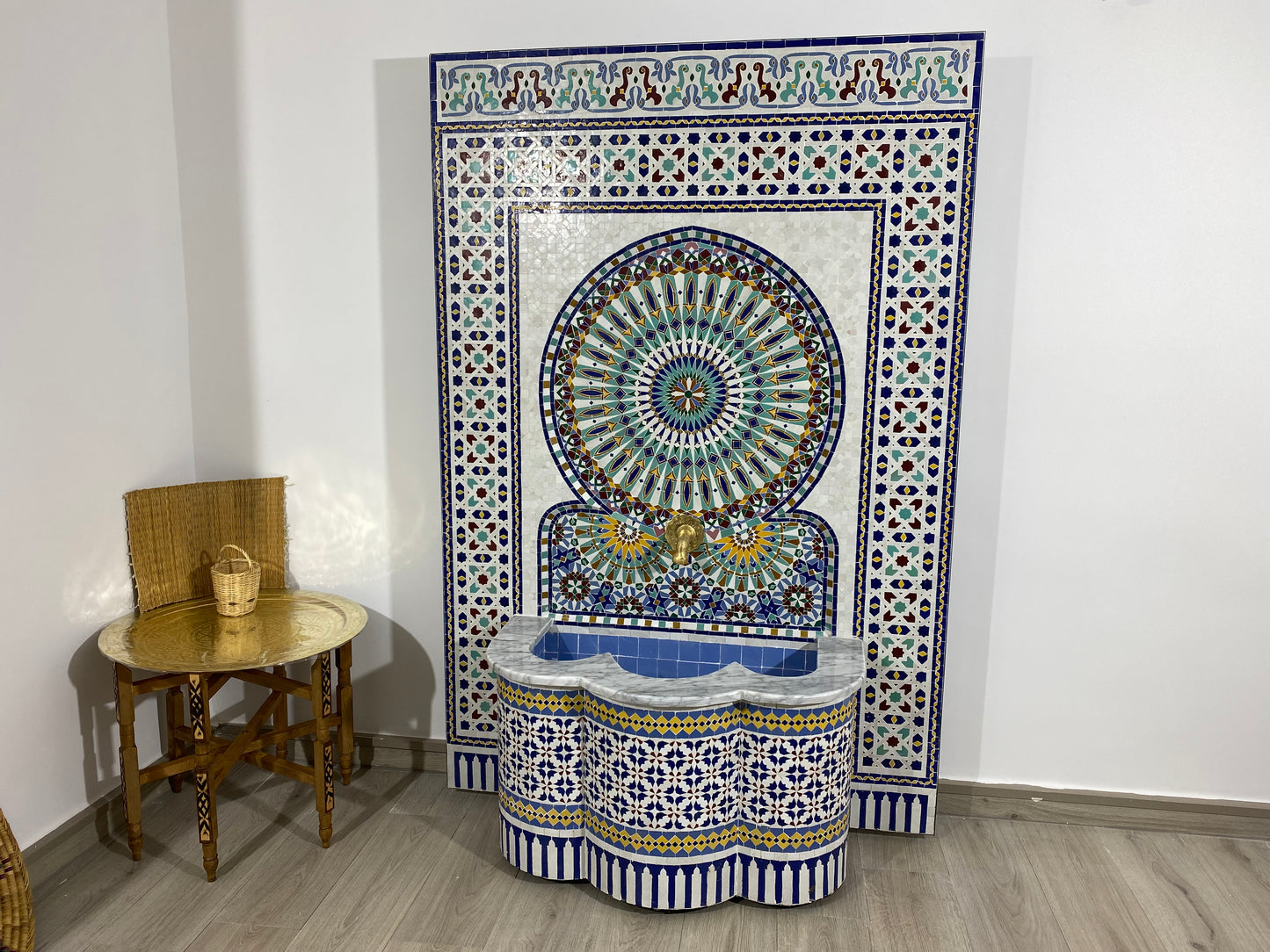 Unique Mosaic Fountain 71"x48" for Outdoor and Indoor Fountain water inside Moroccan big Mosaic Fountain.