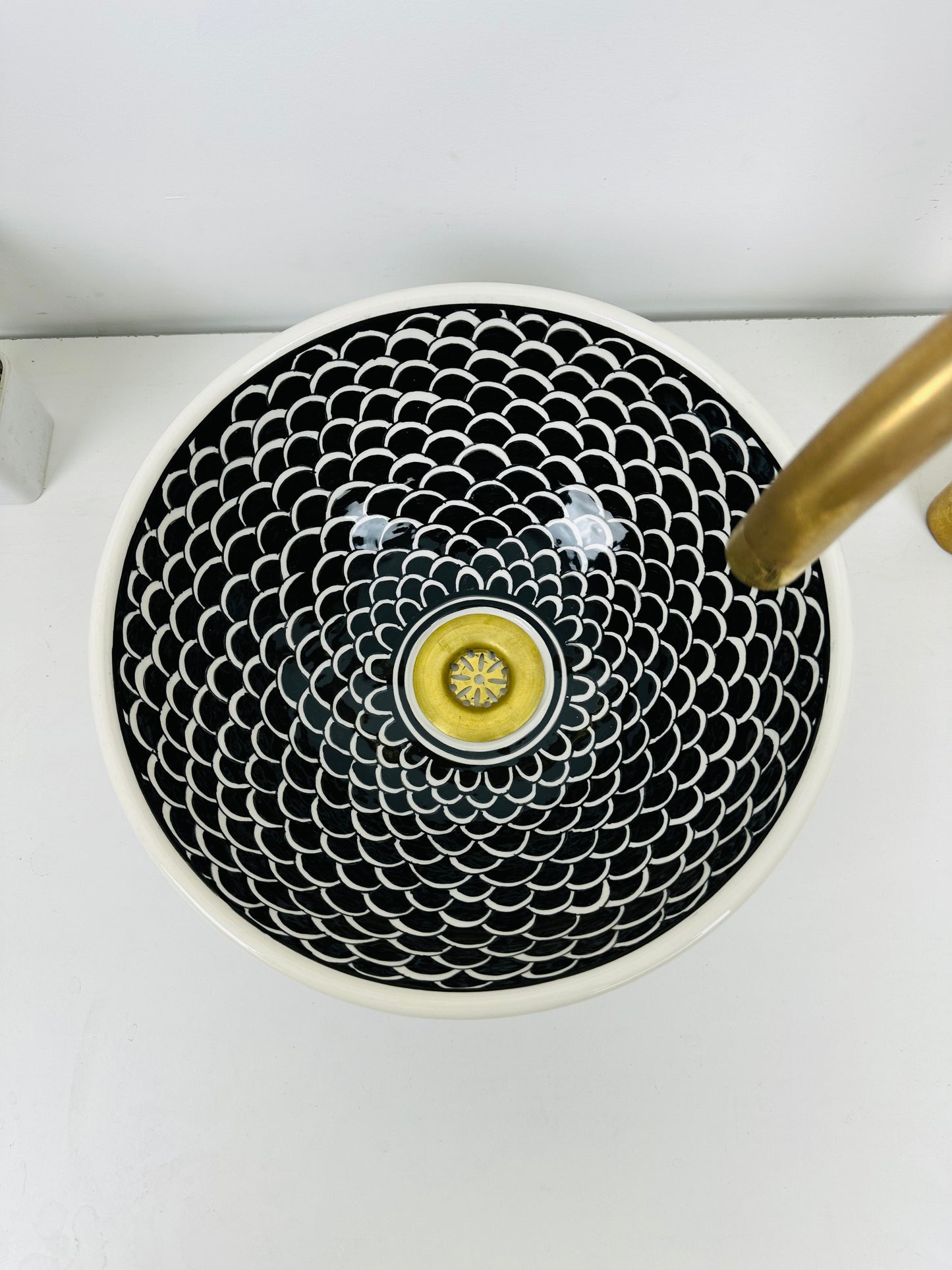 Black and white bathroom vessel sink - washbasin made from ceramic 100% handmade modern - ceramic basin decor built with mid century modern Flair