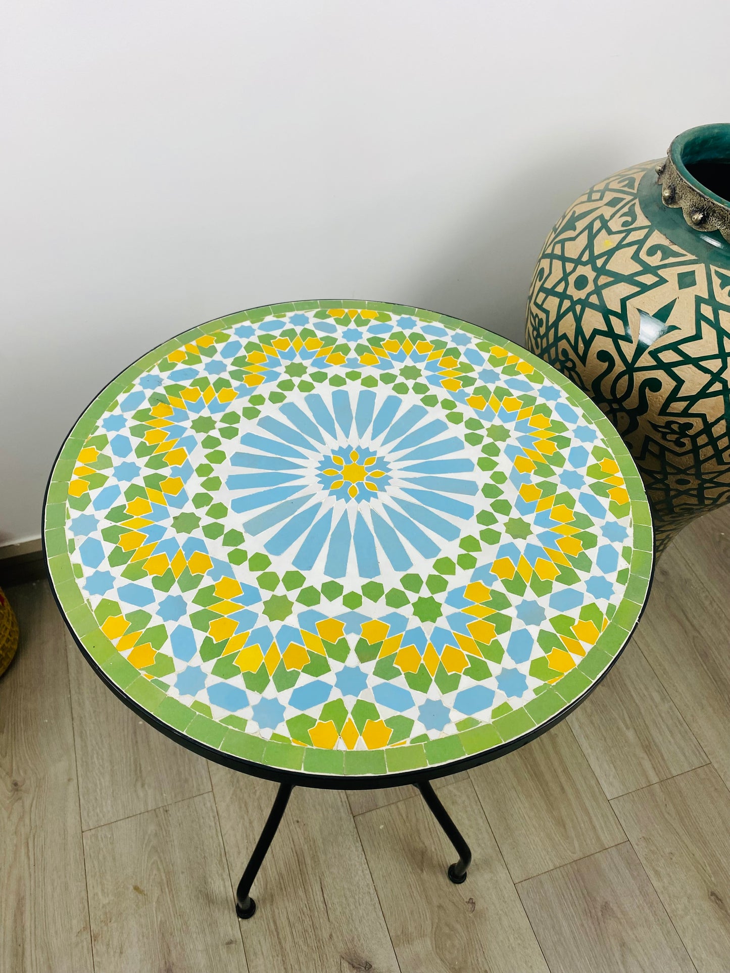 Handmade Moroccan Zellige Mosaic Side Table – Fresh & Vibrant Charm