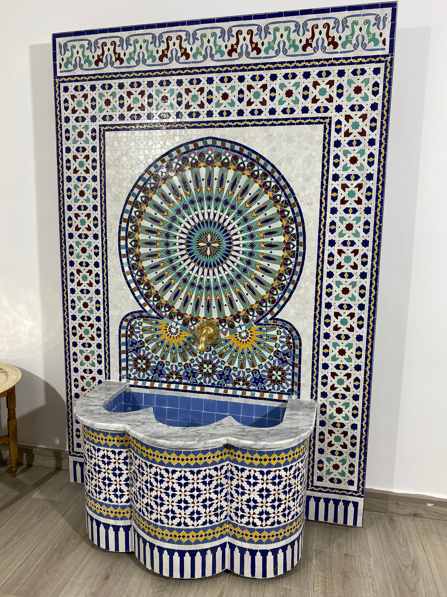 Unique Mosaic Fountain 71"x48" for Outdoor and Indoor Fountain water inside Moroccan big Mosaic Fountain.