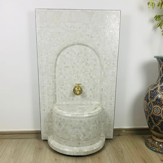 Elegant White Moroccan Zellige Fountain – A Timeless Masterpiece