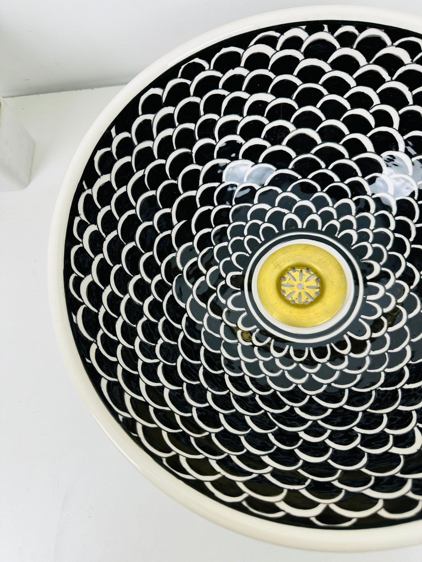Black and white bathroom vessel sink - washbasin made from ceramic 100% handmade modern - ceramic basin decor built with mid century modern Flair