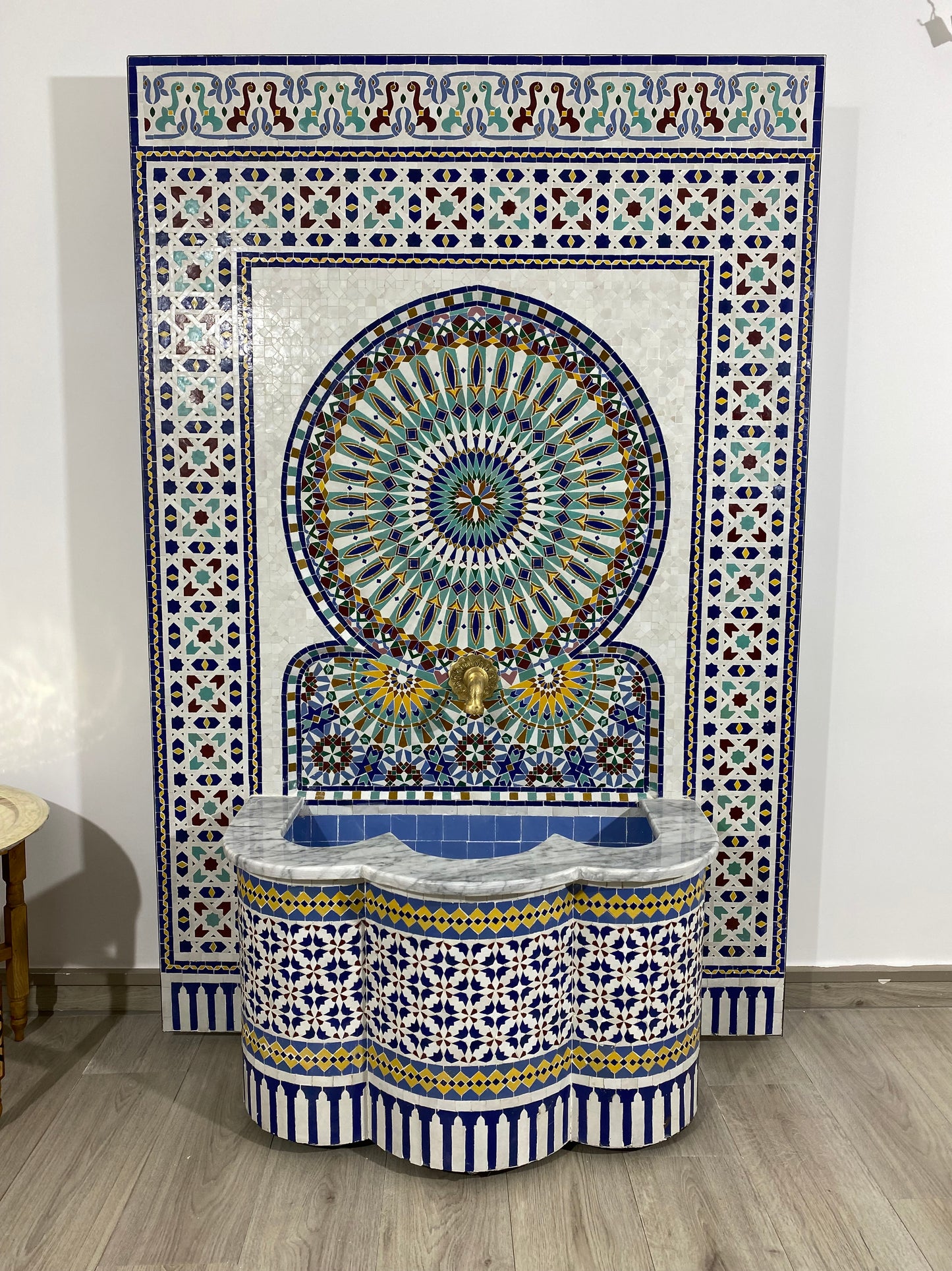Unique Mosaic Fountain 71"x48" for Outdoor and Indoor Fountain water inside Moroccan big Mosaic Fountain.