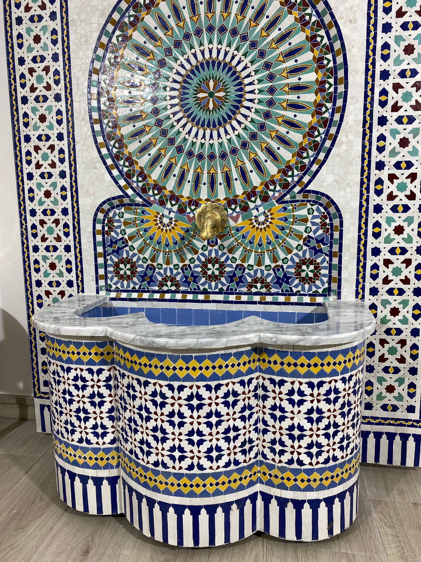 Unique Mosaic Fountain 71"x48" for Outdoor and Indoor Fountain water inside Moroccan big Mosaic Fountain.