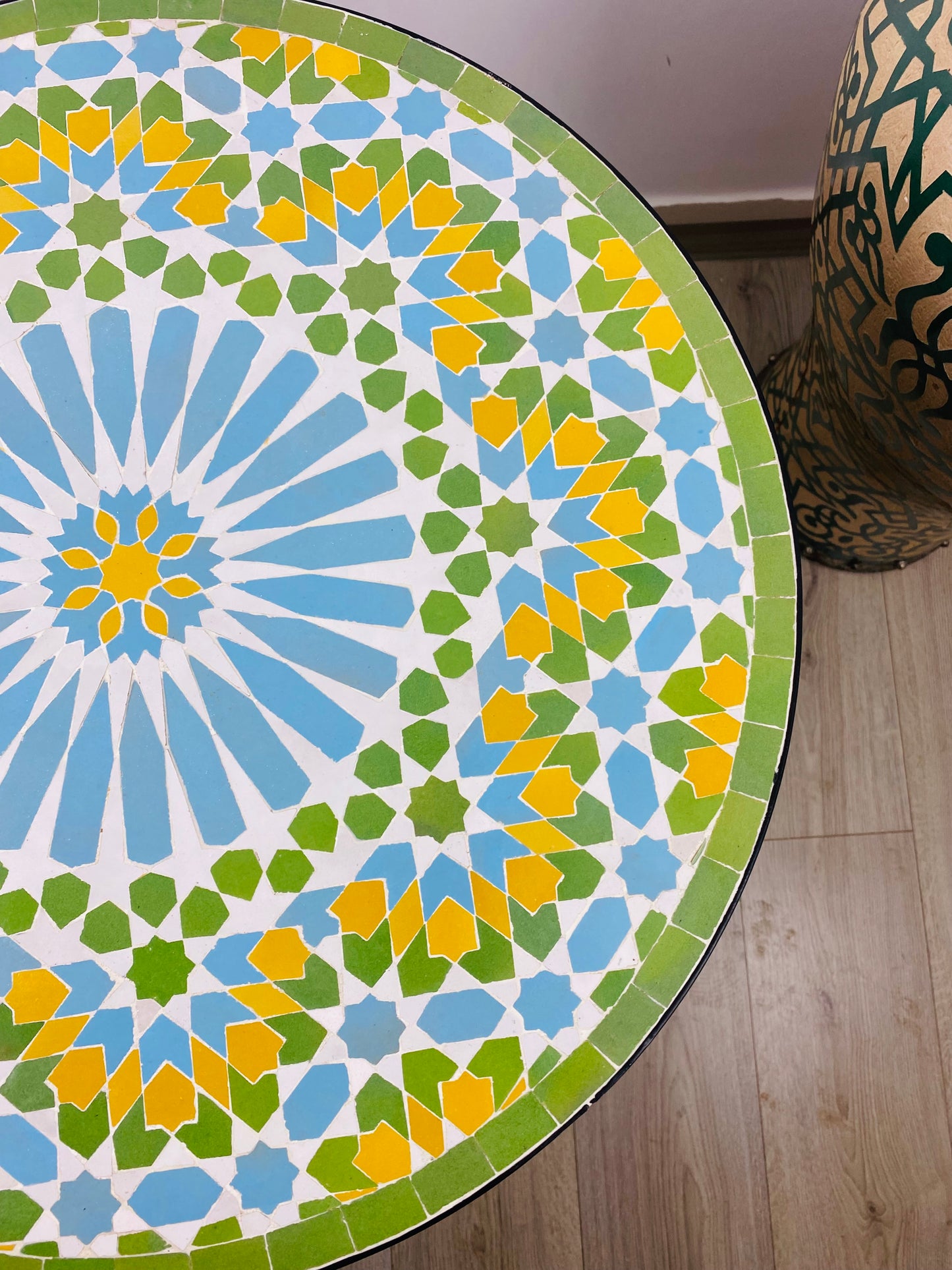 Handmade Moroccan Zellige Mosaic Side Table – Fresh & Vibrant Charm