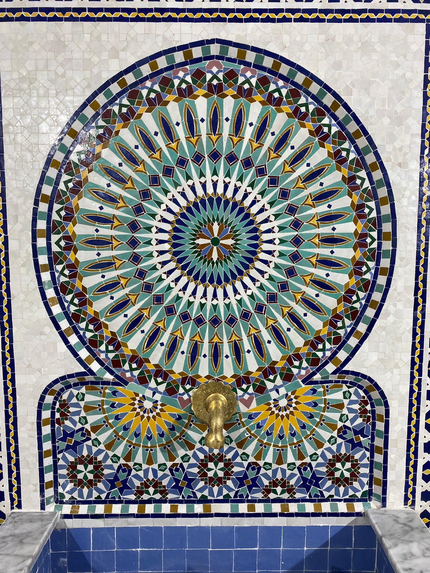 Unique Mosaic Fountain 71"x48" for Outdoor and Indoor Fountain water inside Moroccan big Mosaic Fountain.