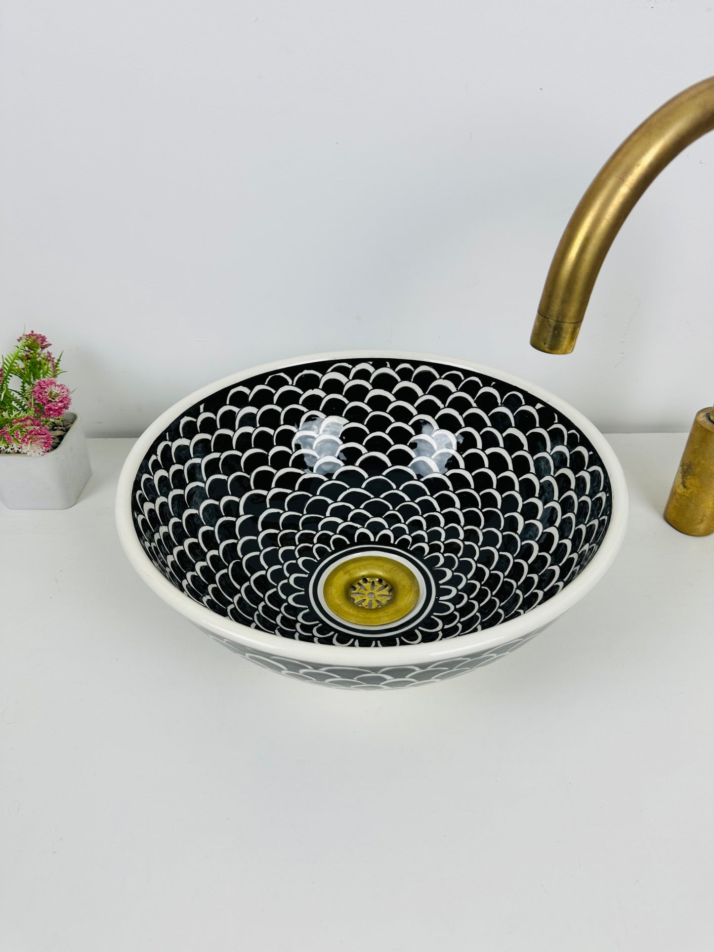 Black and white bathroom vessel sink - washbasin made from ceramic 100% handmade modern - ceramic basin decor built with mid century modern Flair