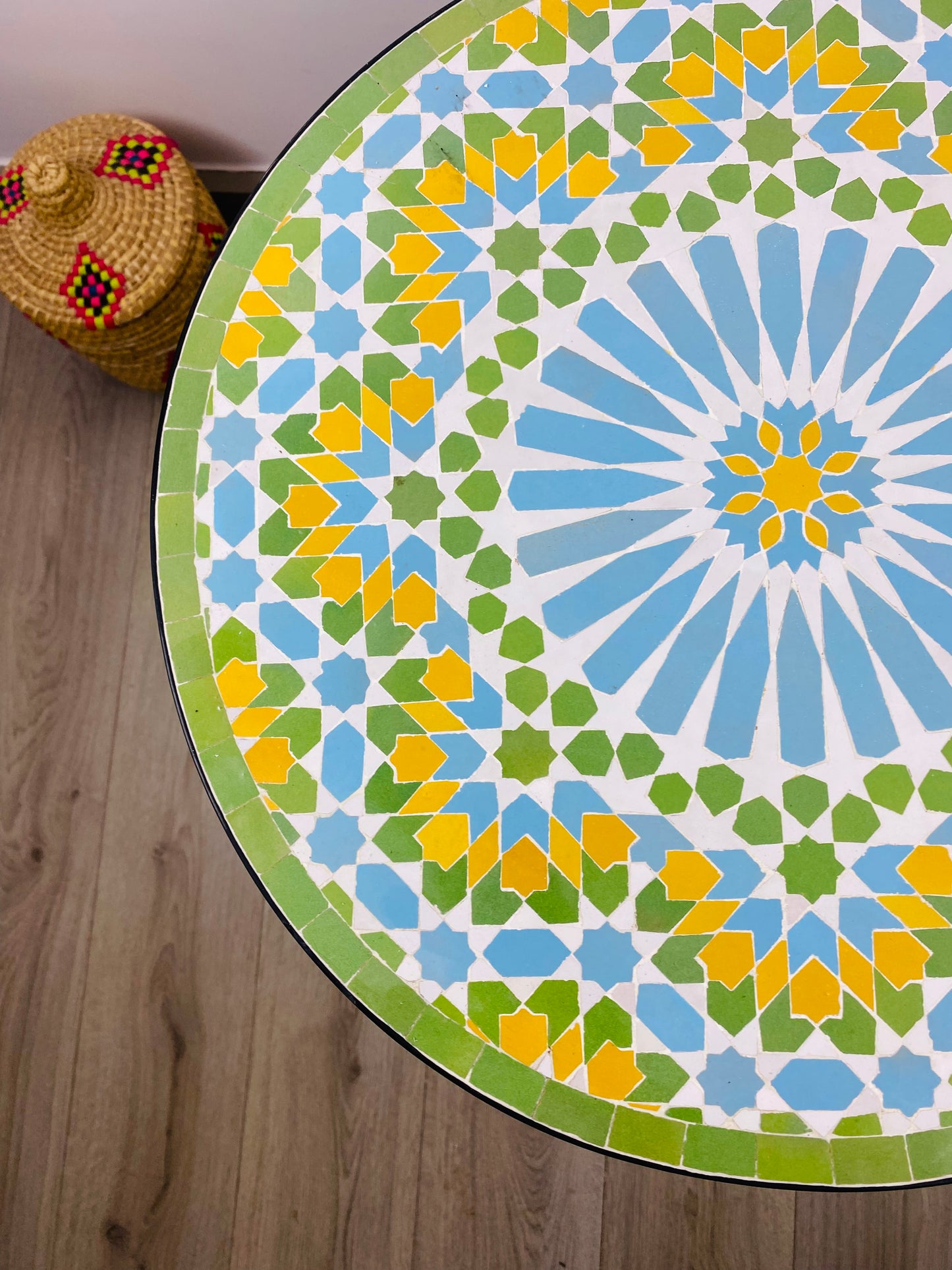 Handmade Moroccan Zellige Mosaic Side Table – Fresh & Vibrant Charm