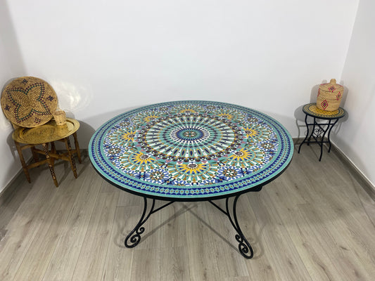Handmade Moroccan Zellige Mosaic Dining Table – Grand Royal Elegance