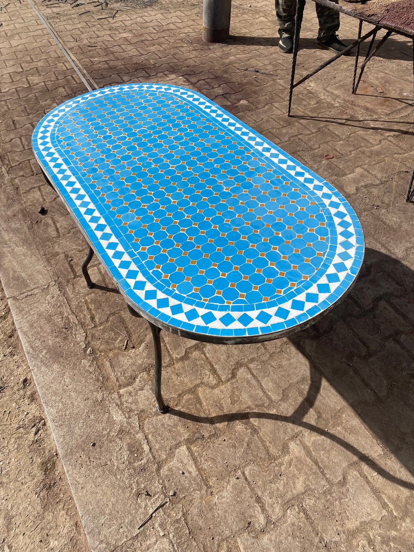 Handmade Moroccan Zellige Mosaic Table – Mediterranean Blue Elegance