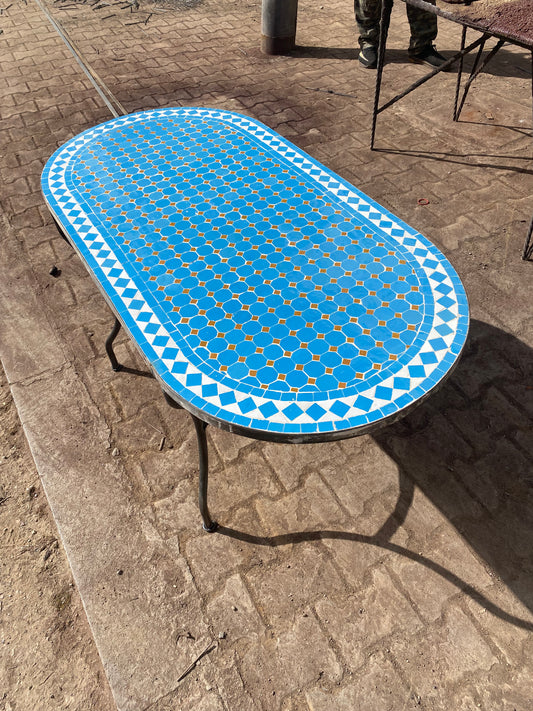 Handmade Moroccan Zellige Mosaic Table – Mediterranean Blue Elegance