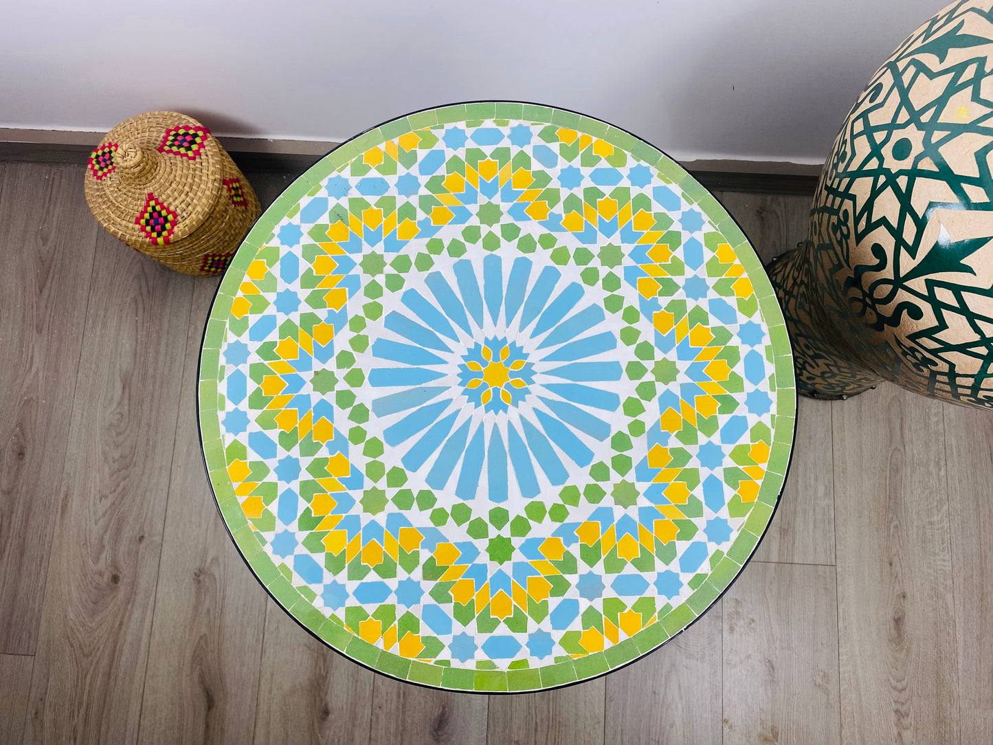 Handmade Moroccan Zellige Mosaic Side Table – Fresh & Vibrant Charm