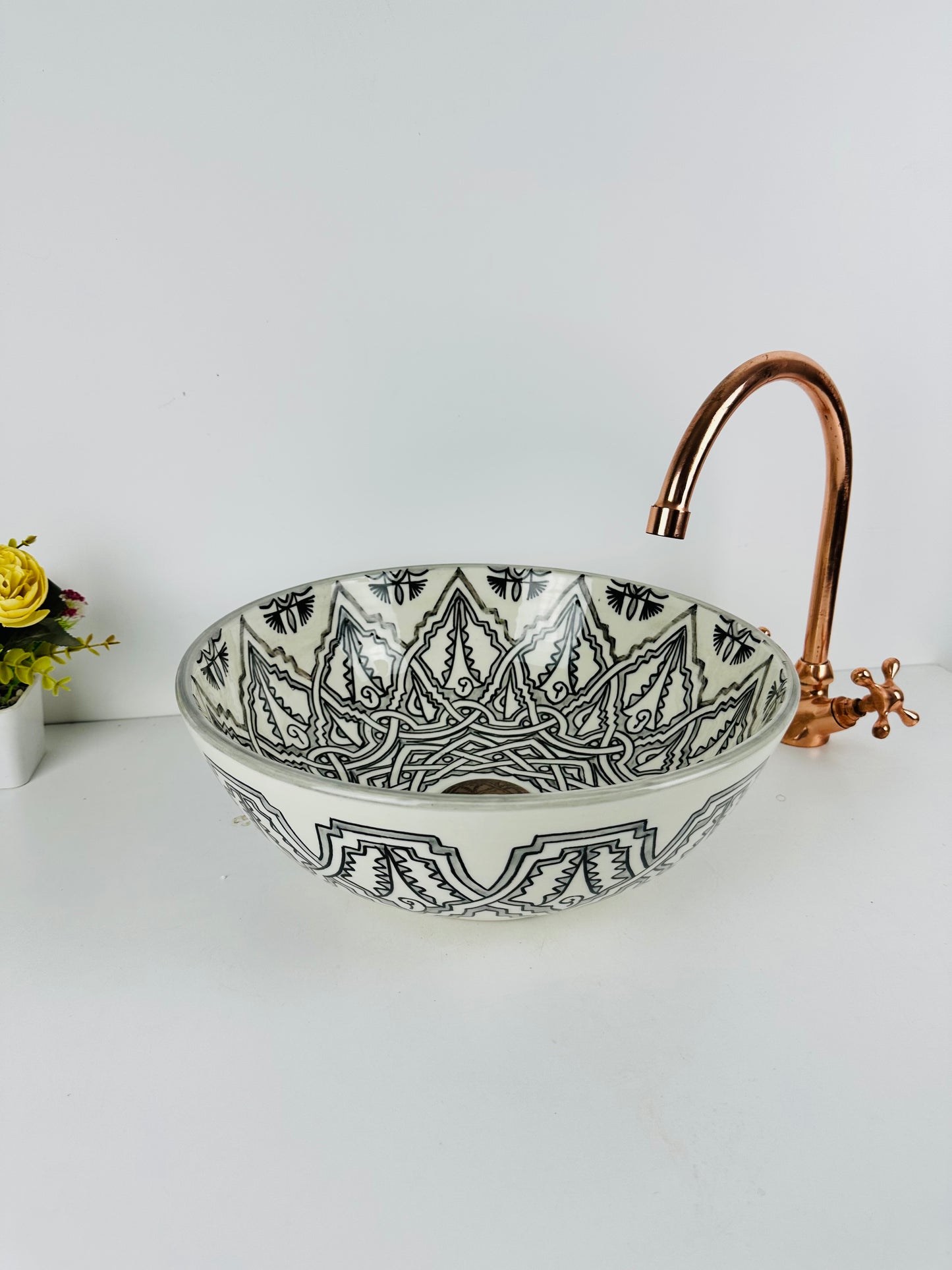 Moroccan Mist: Handcrafted Ceramic Sink with Gray Moroccan Design