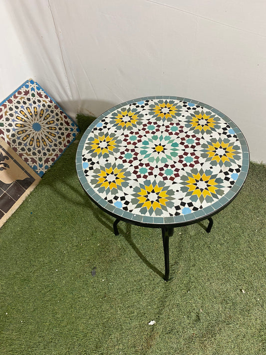 Handmade Moroccan Zellige Mosaic Table – Classic Starburst Design