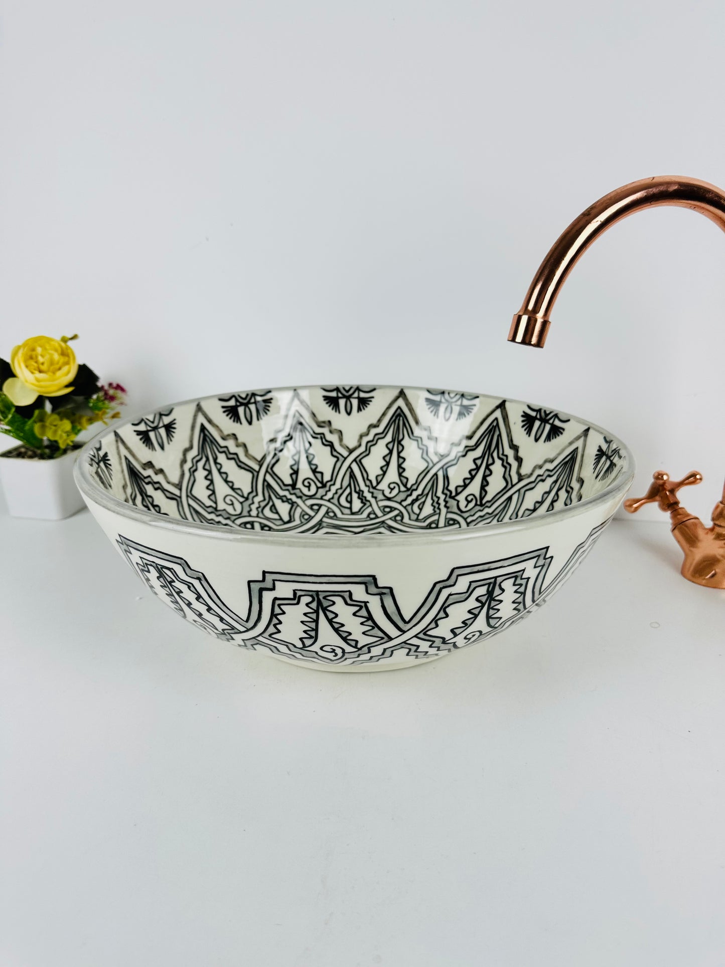 Moroccan Mist: Handcrafted Ceramic Sink with Gray Moroccan Design