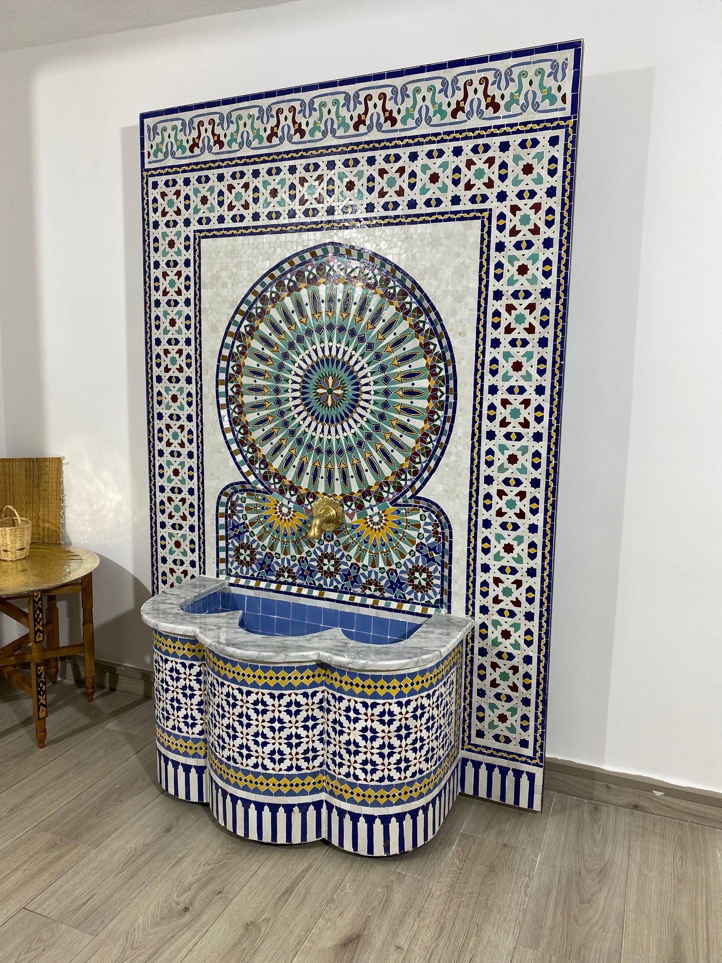 Unique Mosaic Fountain 71"x48" for Outdoor and Indoor Fountain water inside Moroccan big Mosaic Fountain.