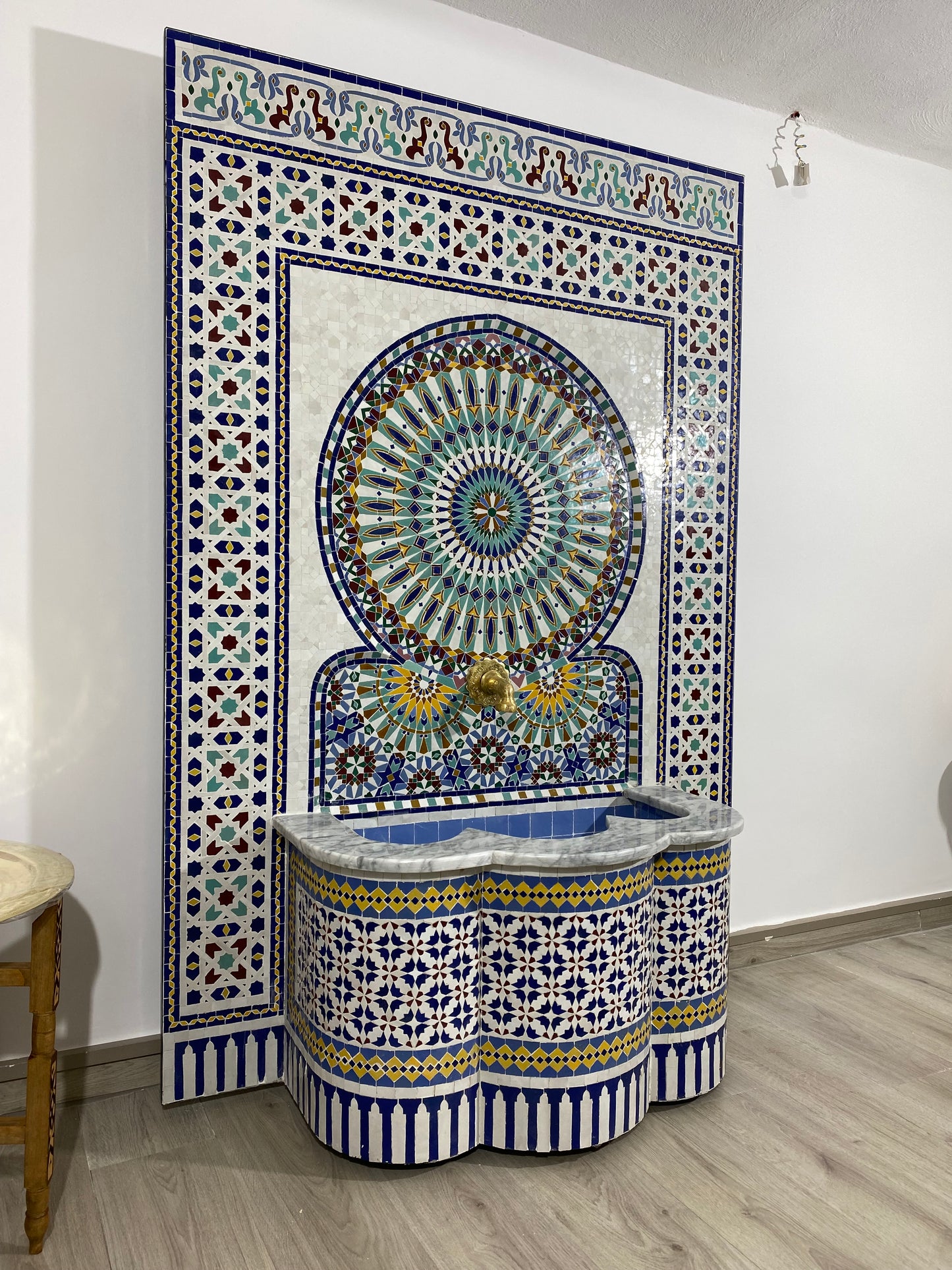 Unique Mosaic Fountain 71"x48" for Outdoor and Indoor Fountain water inside Moroccan big Mosaic Fountain.