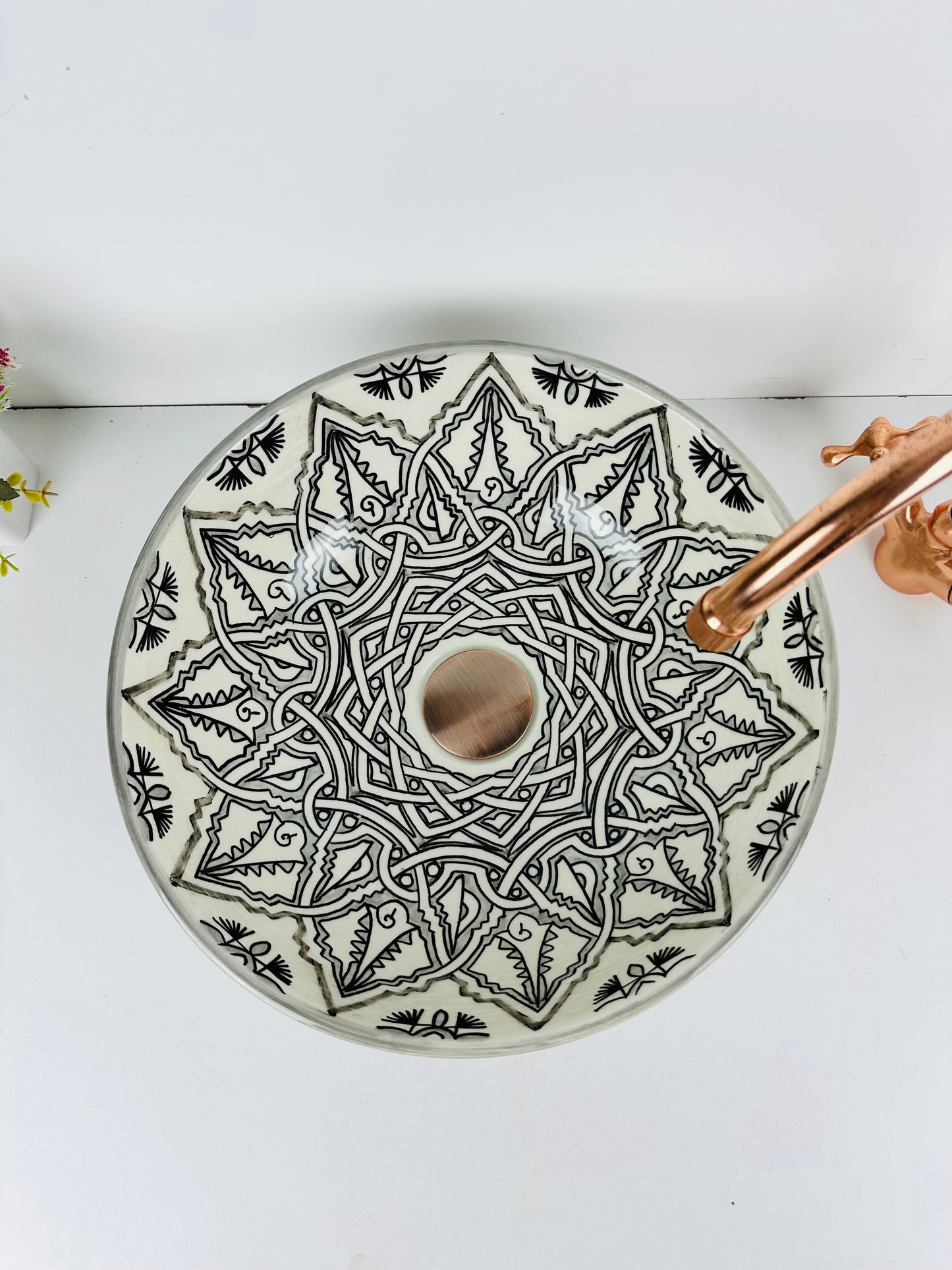 Moroccan Mist: Handcrafted Ceramic Sink with Gray Moroccan Design
