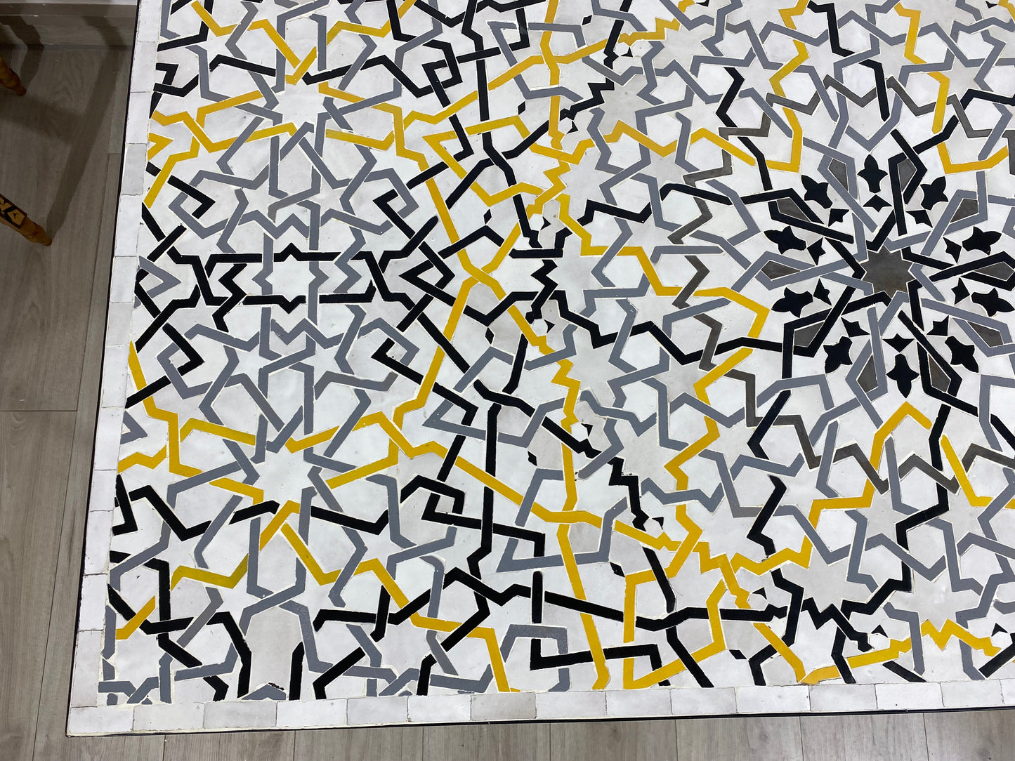 Handmade Moroccan Zellige Mosaic Table – Black, Yellow & White Modern Design