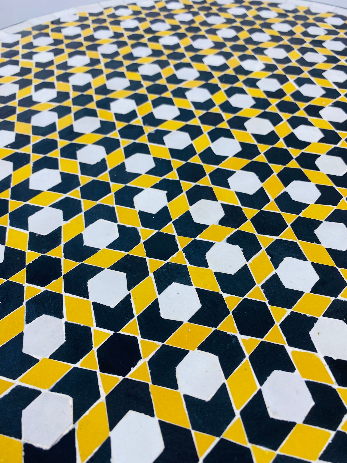 Handmade Moroccan Zellige Mosaic Side Table – Bold Black & Yellow Elegance