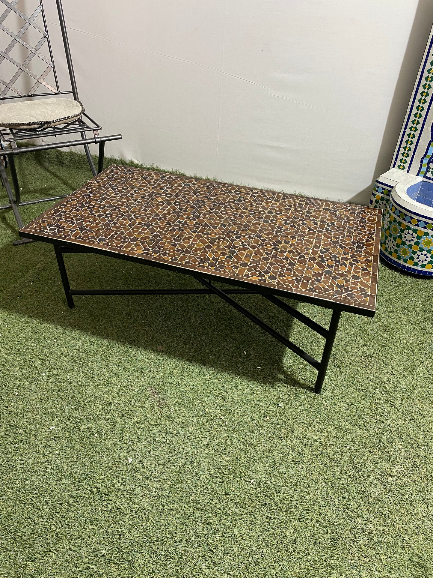 Handmade Moroccan Zellige Mosaic Table – Brown & Earth-Toned Geometric Elegance