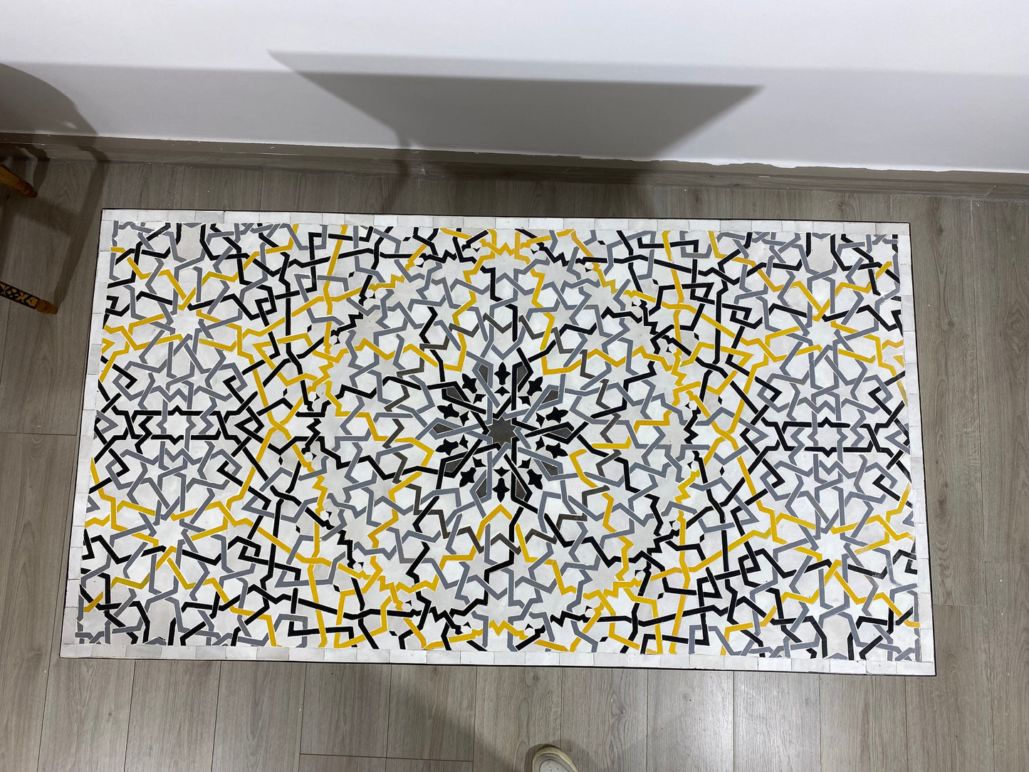 Handmade Moroccan Zellige Mosaic Table – Black, Yellow & White Modern Design