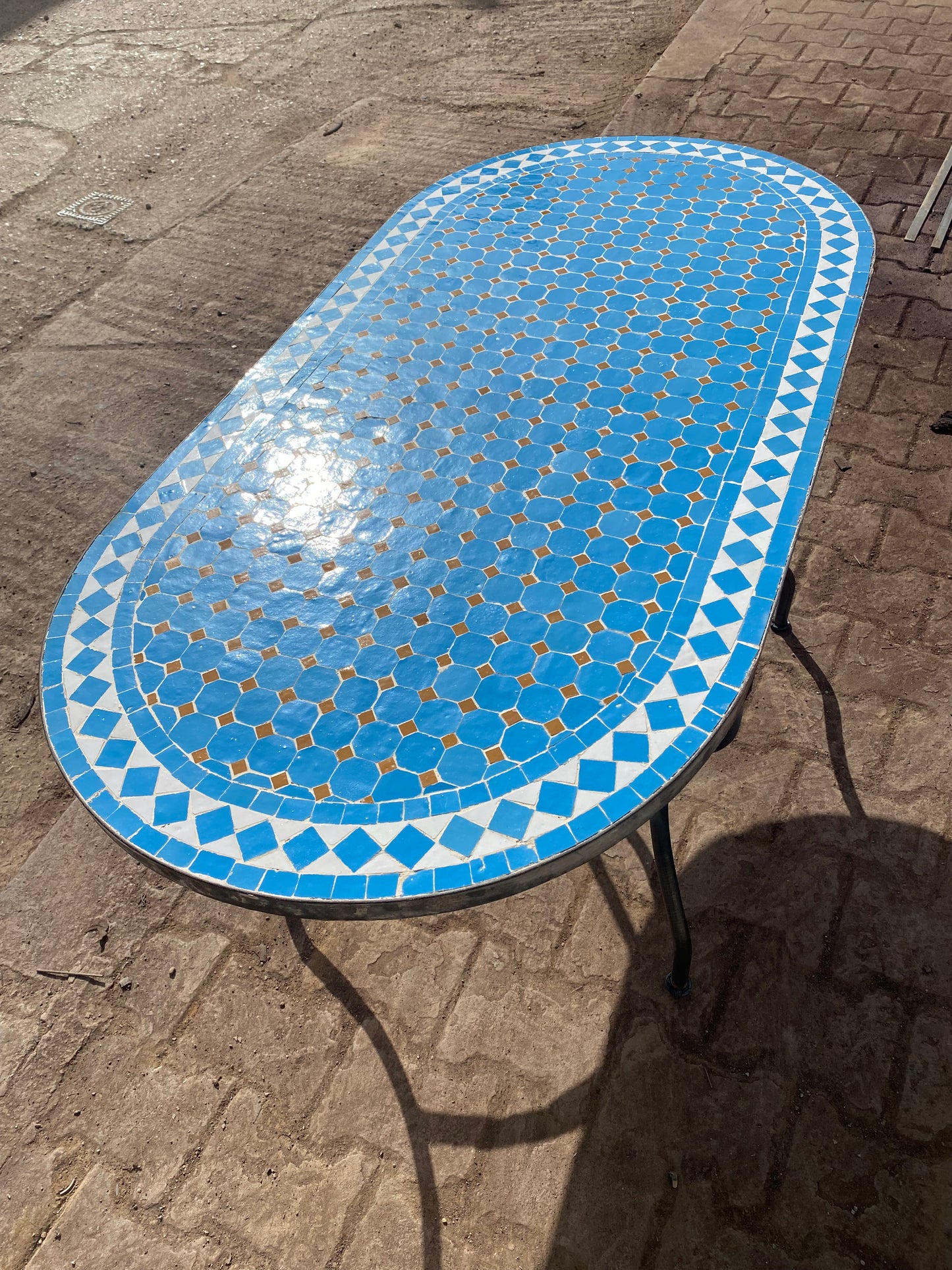 Handmade Moroccan Zellige Mosaic Table – Mediterranean Blue Elegance