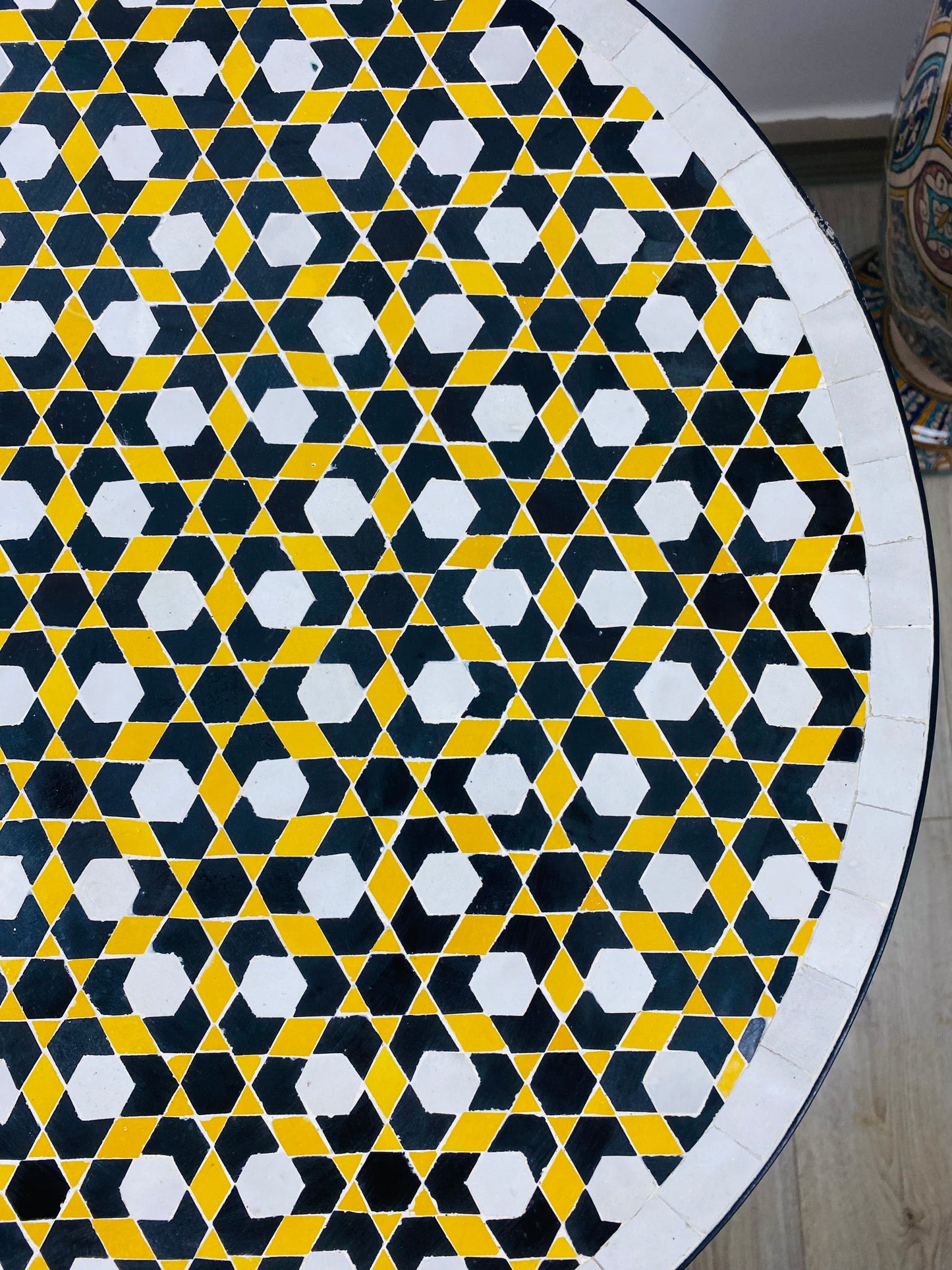 Handmade Moroccan Zellige Mosaic Side Table – Bold Black & Yellow Elegance