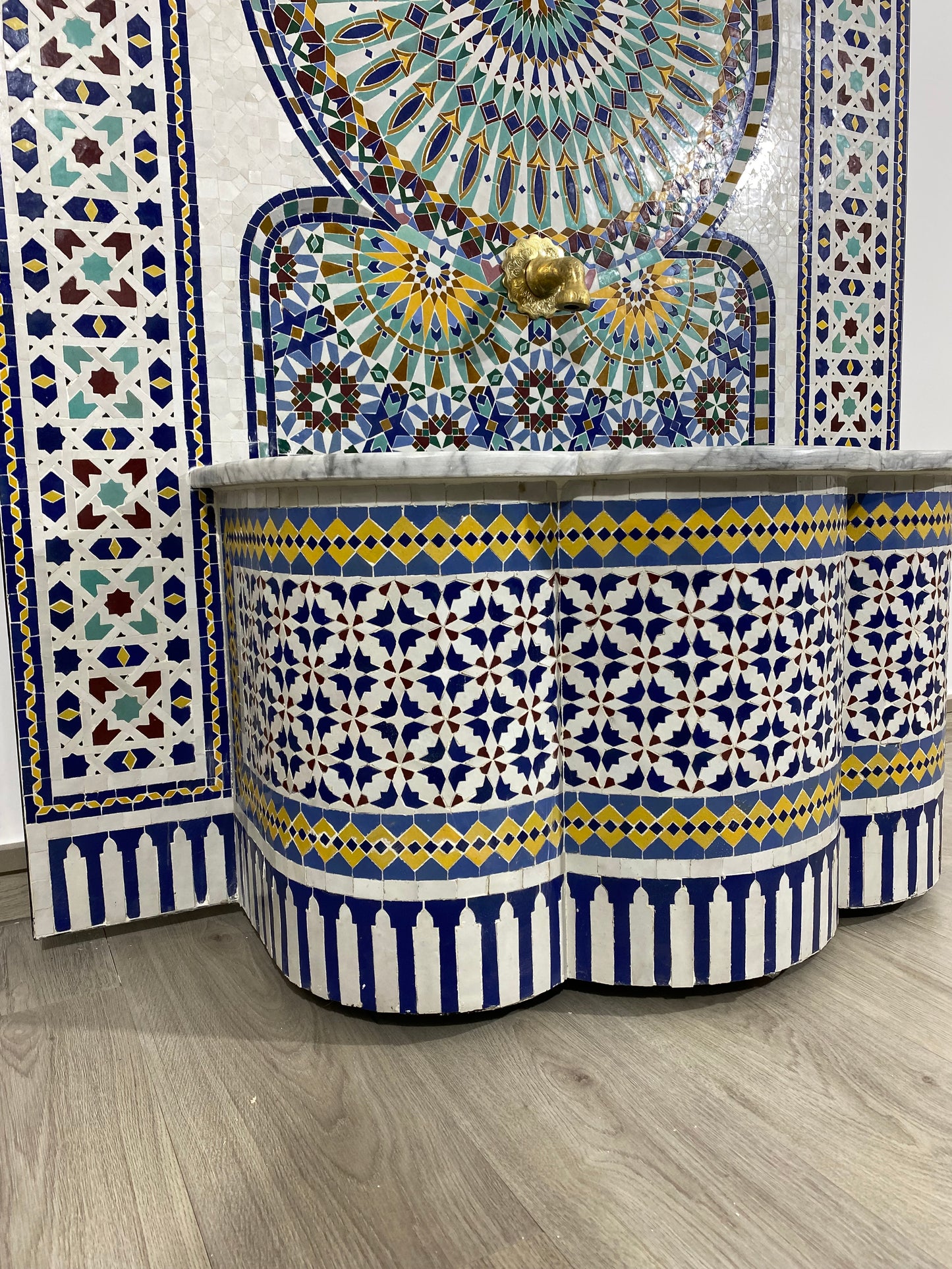 Unique Mosaic Fountain 71"x48" for Outdoor and Indoor Fountain water inside Moroccan big Mosaic Fountain.