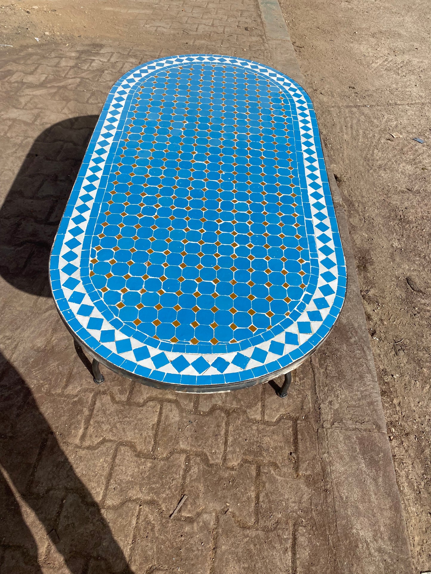 Handmade Moroccan Zellige Mosaic Table – Mediterranean Blue Elegance