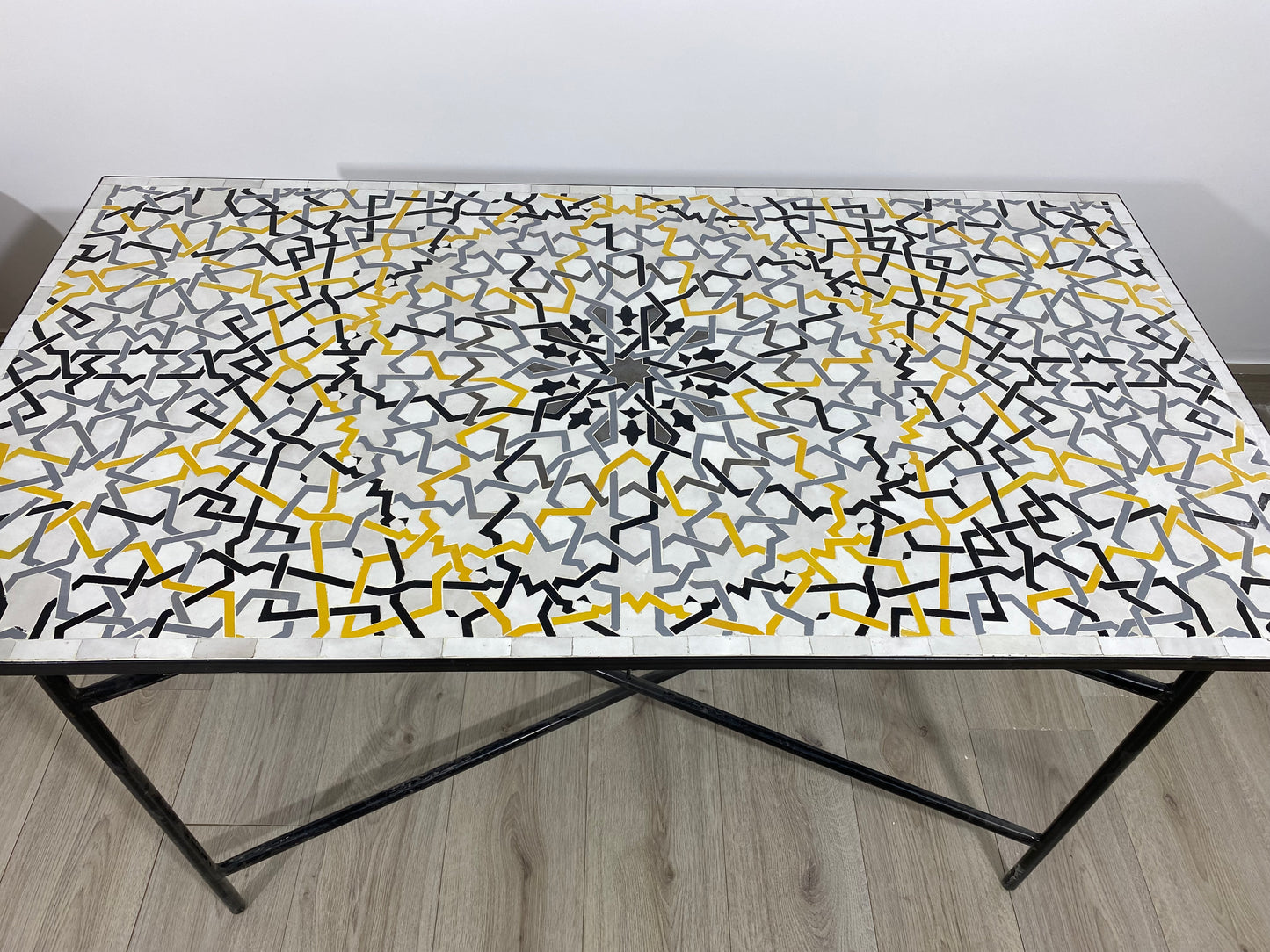 Handmade Moroccan Zellige Mosaic Table – Black, Yellow & White Modern Design