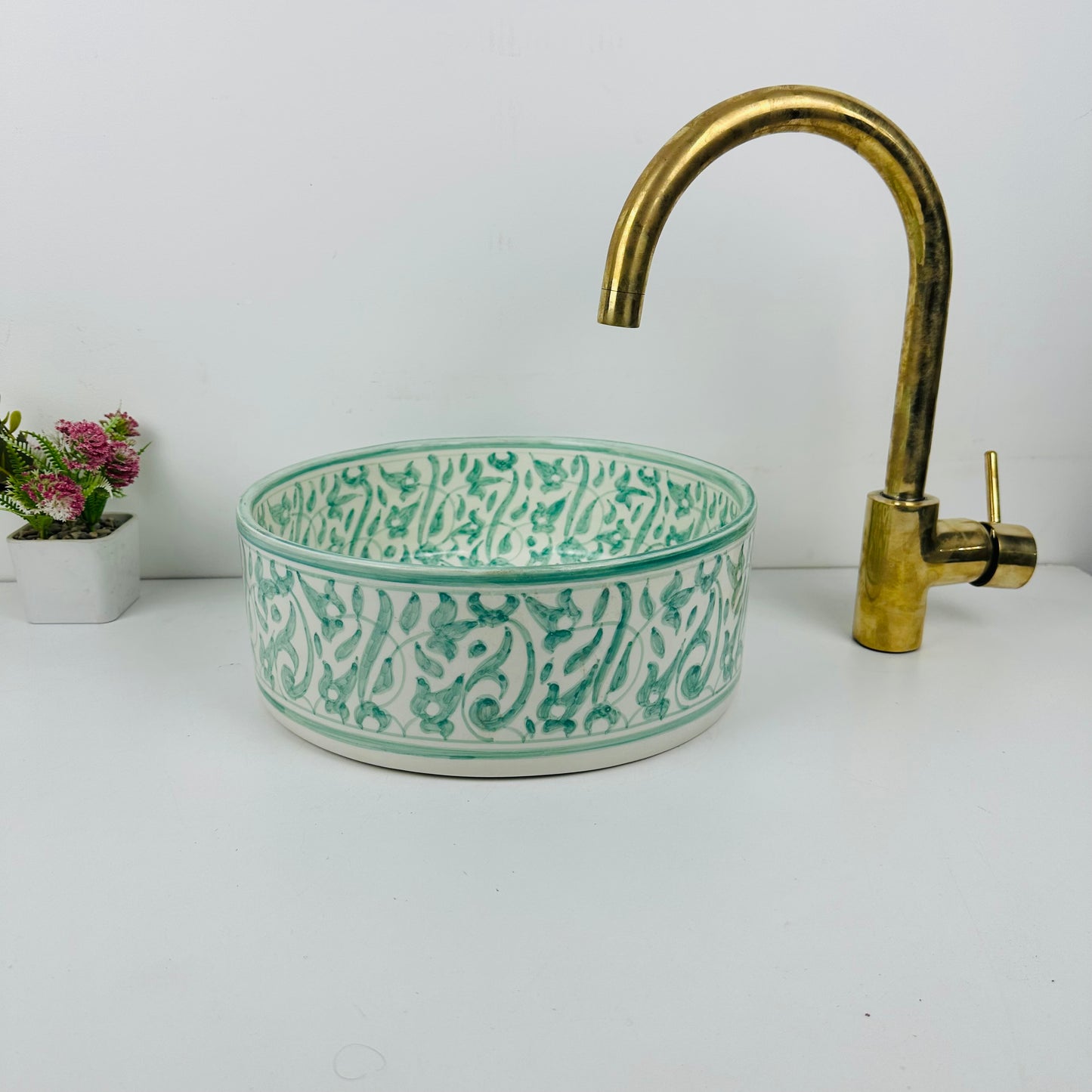 Botanical Haven: Handcrafted Ceramic Sink with Garden-Inspired Motifs