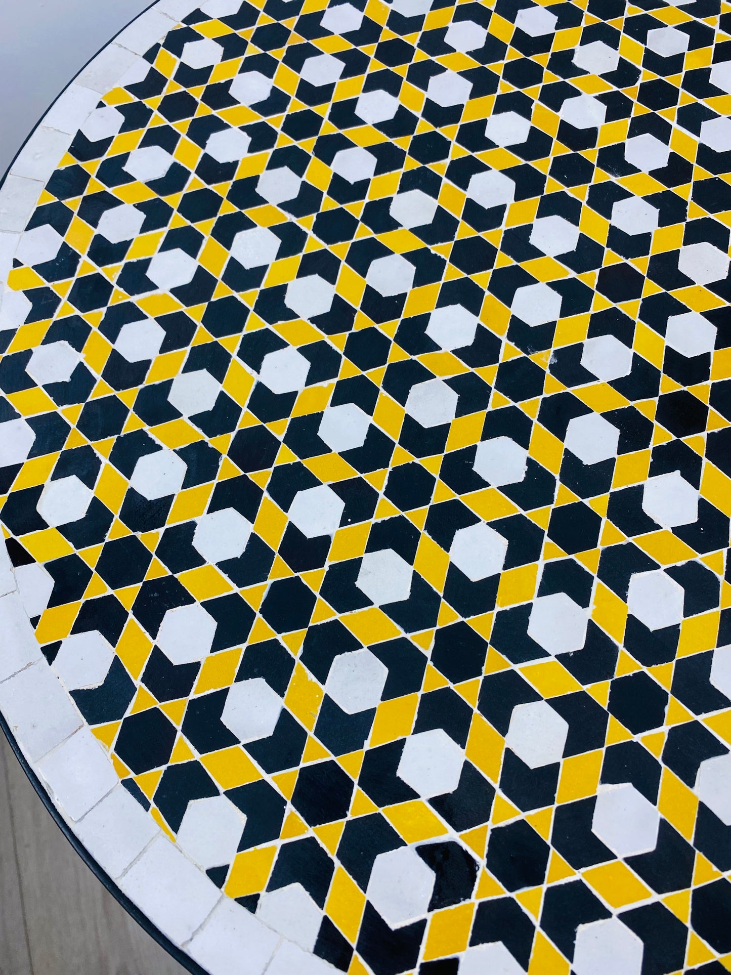 Handmade Moroccan Zellige Mosaic Side Table – Bold Black & Yellow Elegance