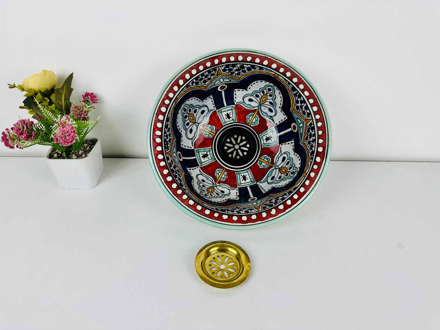 Vibrant Bazaar: Handcrafted Ceramic Sink with Moroccan-Inspired Colorful Design