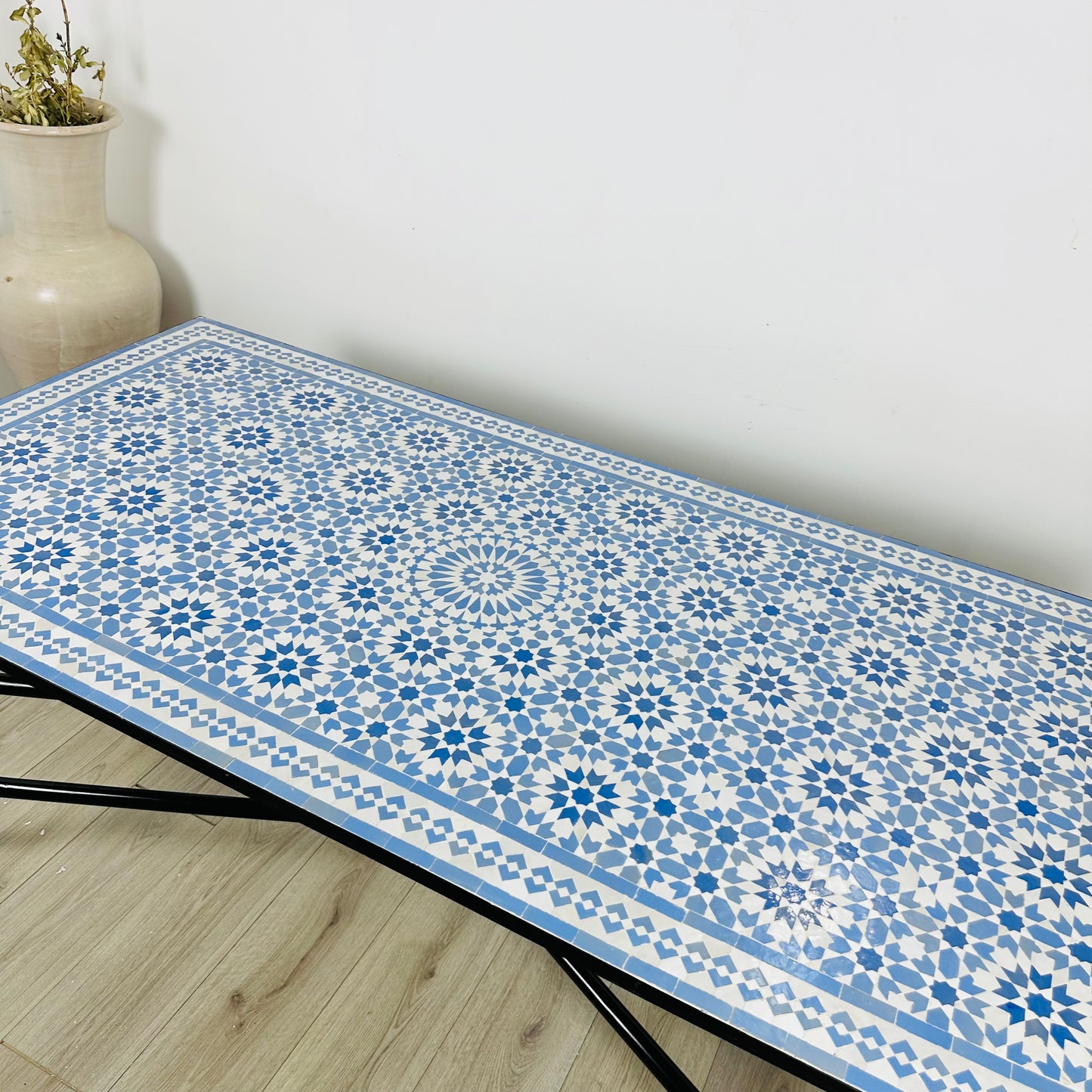 Handmade Moroccan Zellige Mosaic Table – Timeless Blue & White Elegance