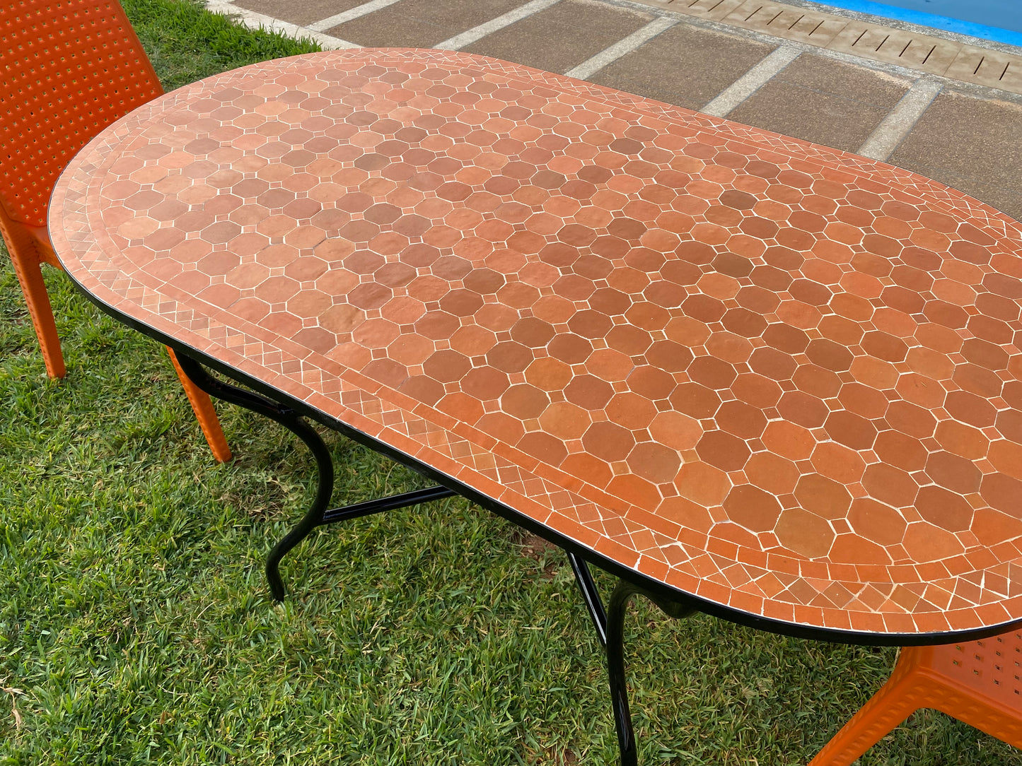 Handmade Moroccan Zellige Mosaic Table – Warm Terracotta Orange Elegance