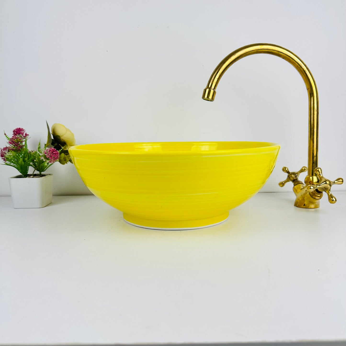 Sunshine Glow: Handcrafted Ceramic Sink in Vibrant Yellow Hue