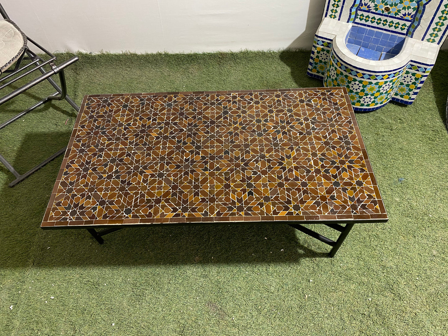 Handmade Moroccan Zellige Mosaic Table – Brown & Earth-Toned Geometric Elegance