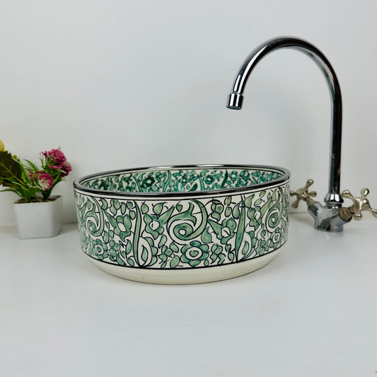 Cylinder Handcrafted Ceramic Sink - Turquoise Tranquility and Silver Platinum