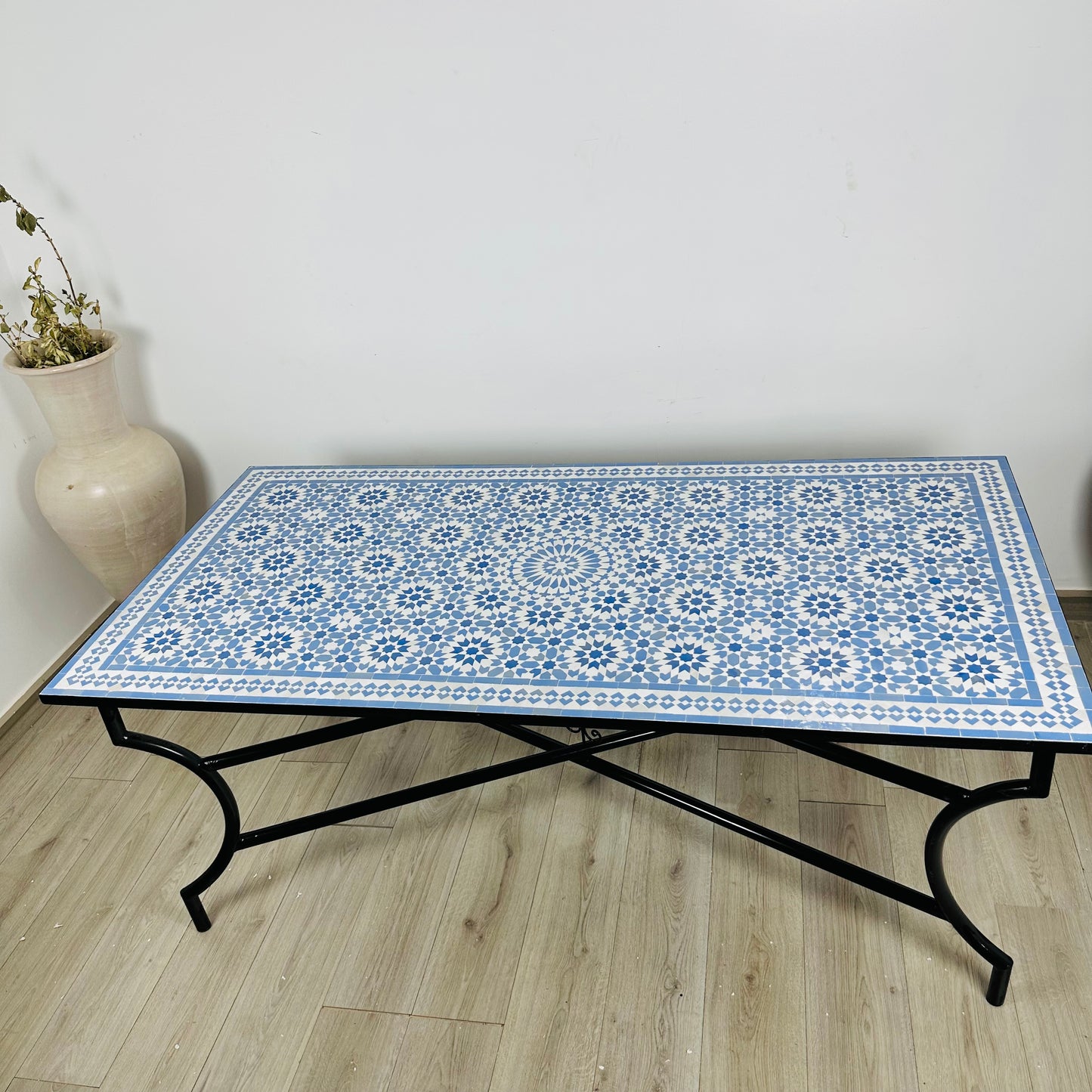 Handmade Moroccan Zellige Mosaic Table – Timeless Blue & White Elegance