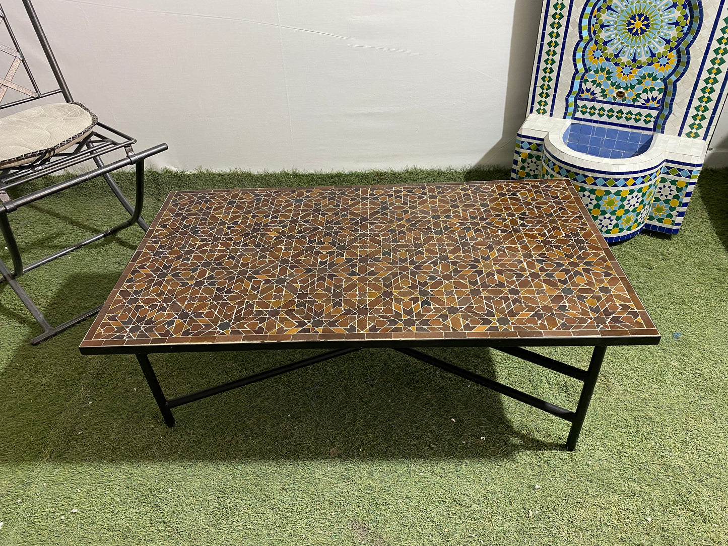 Handmade Moroccan Zellige Mosaic Table – Brown & Earth-Toned Geometric Elegance
