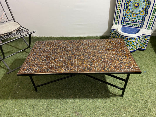 Handmade Moroccan Zellige Mosaic Table – Brown & Earth-Toned Geometric Elegance