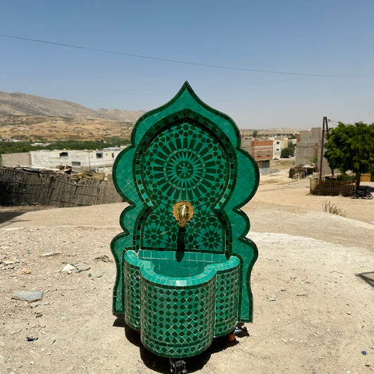 Exquisite Moroccan Green Zellige Fountain – A Statement of Elegance