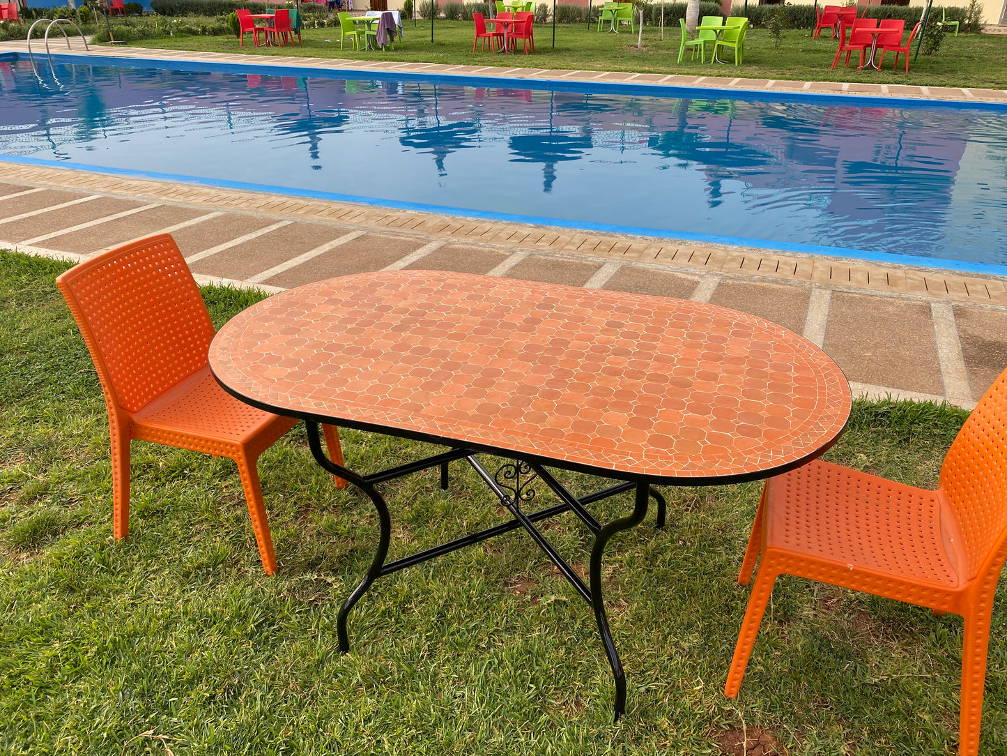 Handmade Moroccan Zellige Mosaic Table – Warm Terracotta Orange Elegance