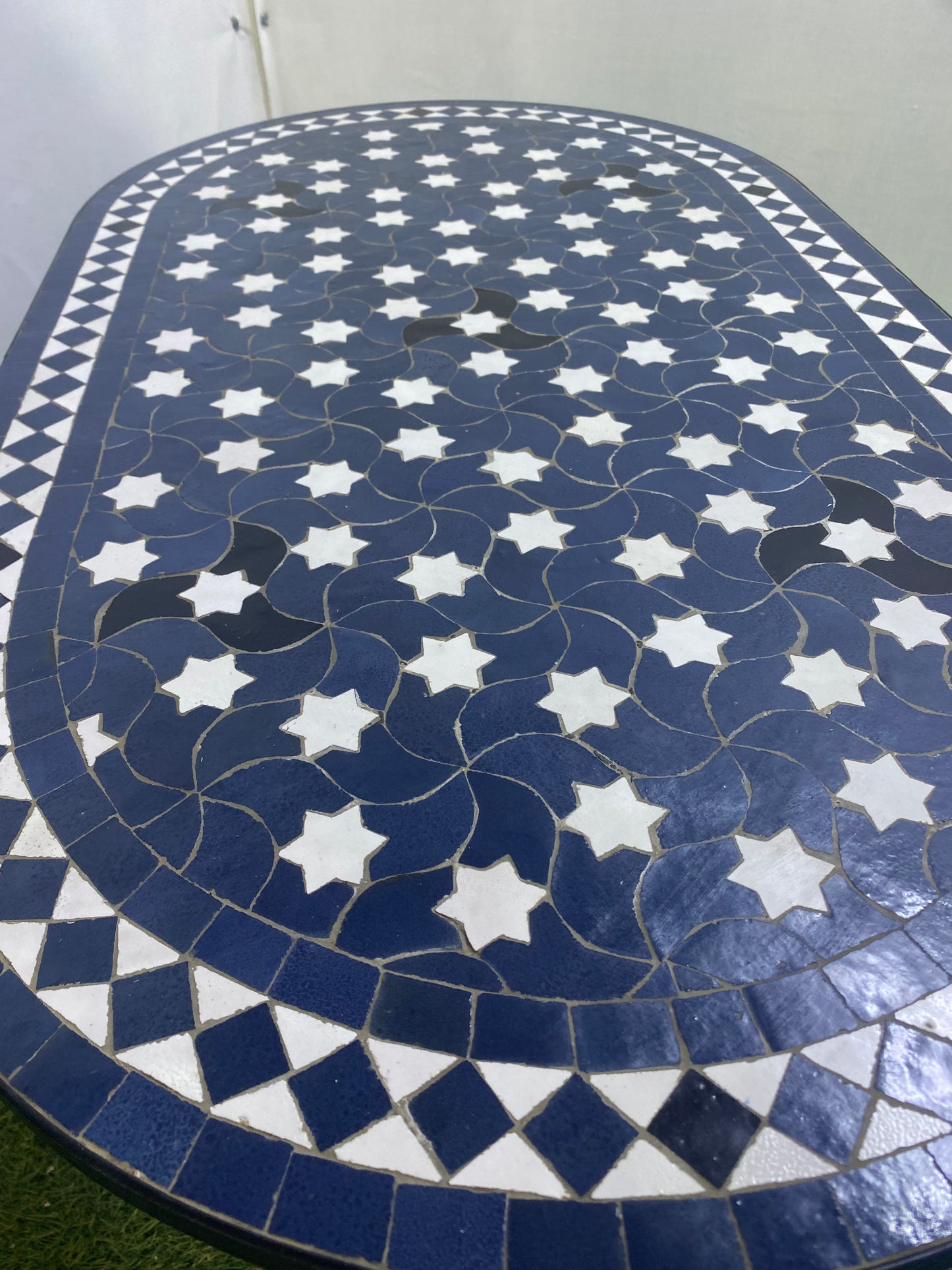 Handmade Moroccan Zellige Mosaic Table – Timeless Elegance in Blue & White