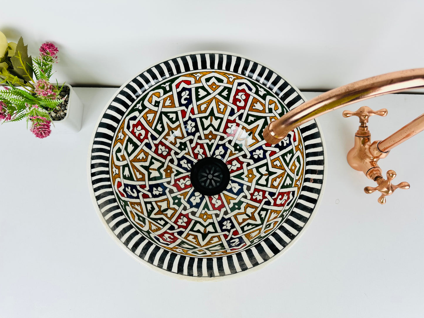 Vibrant Souk: Handcrafted Ceramic Sink with Moroccan-Inspired Color Palette