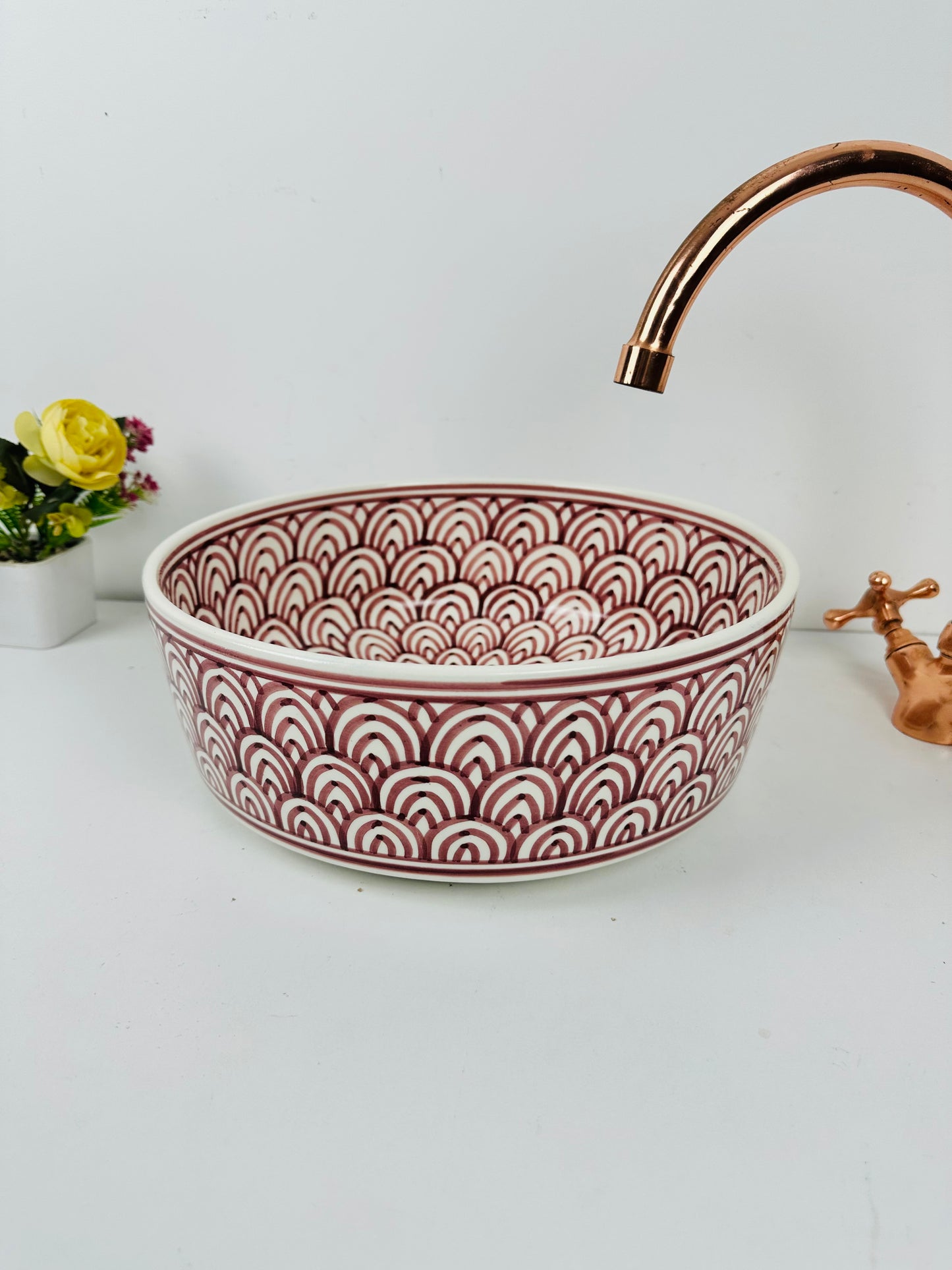 Deep Cherry Essence: Handcrafted Ceramic Sink in Dark Cherry Red