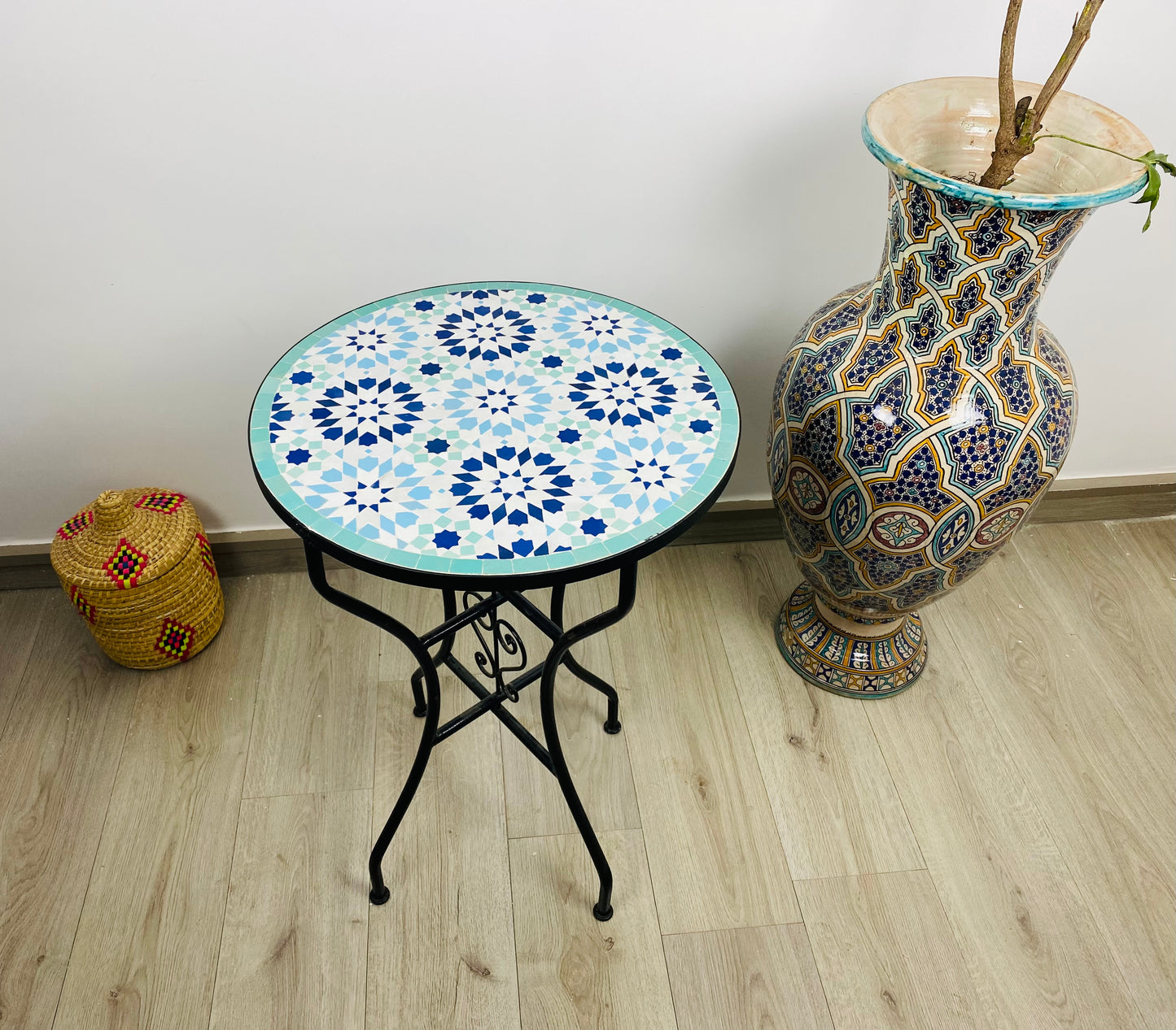 Handmade Moroccan Zellige Mosaic Table – Tranquil Blue Elegance